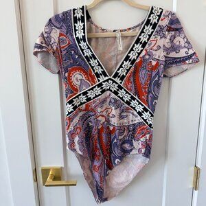Free People Paisley Print Short Sleeve Bodysuit